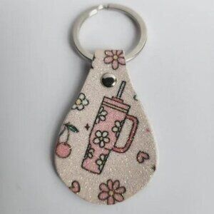 Coquette Floral Glitter Faux Leather Keychain Bag Charm